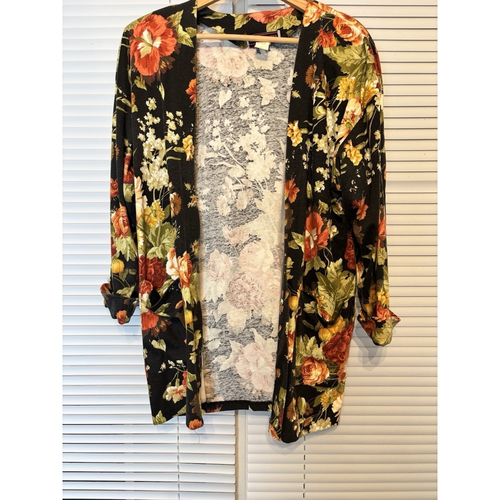 VTG Sharon Anthony Womens 16W Open Front Jacket Lightweight Floral Colorful